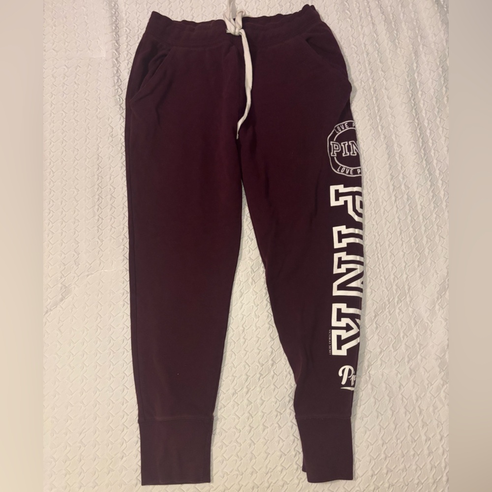 PINK VS logo burgundy sweatpants joggers size medium